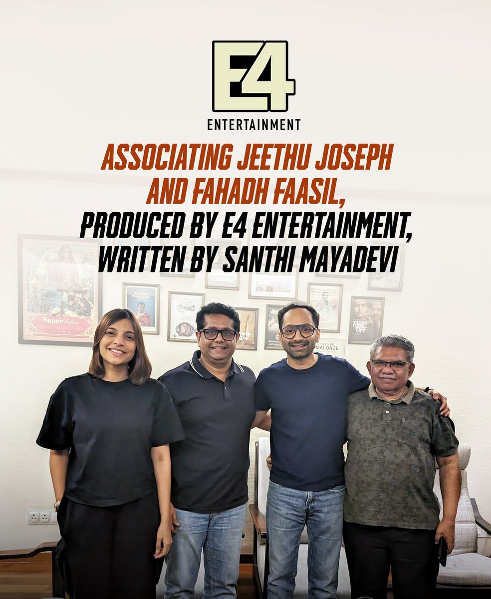 We at @E4Emovies are delighted to bring the Association of Jeethu Joseph and #fahadhfaasil #fafa to a story by @santhi_mayadevi @jeethu4ever