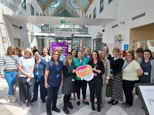 Staff from Kildare Mental Health enjoying #hellohowareyou day with the staff & Patients in Naas General Hospital. #HelloHowAreYou day is brought to us by @MentalHealthIrl Remember, even a small conversation can go a really long way #mentalhealth @DMHospitalGroup