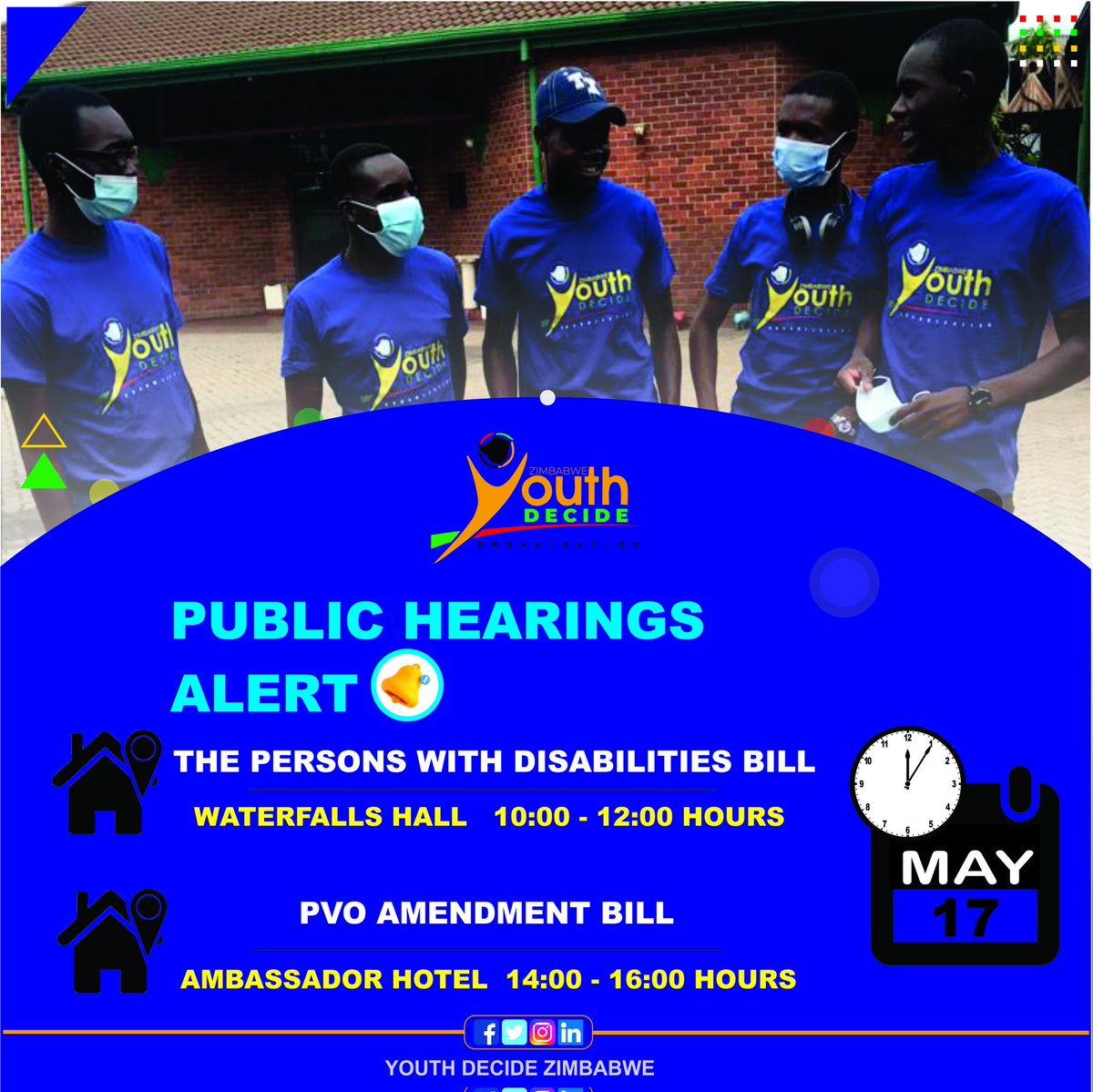 📣 Hey Young Zimbabweans! 🇿🇼 Your future is being shaped now & your voice is the blueprint. Join the public hearings on May 17 and be the architects of change! 🏛️✍️ #ShapeYourFuture #YouthDecide #PVOBill #DisabilityBill #BeHeard