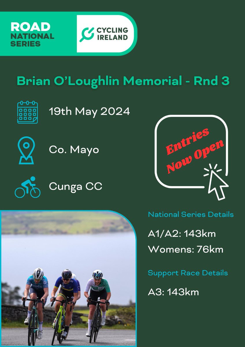 Round 3 of the Road National Series takes place this Sunday, entries are open! Enter now 👇🏼 eventmaster.ie/event/9qRZsw5H… @cungacc