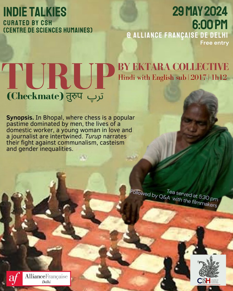 बिसात तैयार है आप सब अमांत्रित है इस बाजी में... 🎥Celebrate the spirit of independent filmmaking! @CSHDelhi & @alliancefrdelhi - Indie Talkies Film Screening 'TURUP' by Ektara Collective @humshahari. 🗓️May 29🕰️6pm 📍ML Bharti Auditorium #IndieTalkies #FilmScreening #Turup