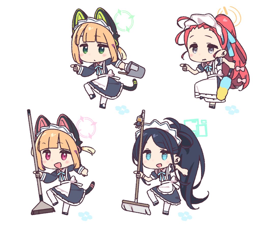 aris (blue archive) ,aris (maid) (blue archive) ,midori (blue archive) ,momoi (blue archive) ,yuzu (blue archive) long hair smile open mouth short hair blue eyes simple background blonde hair  illustration images