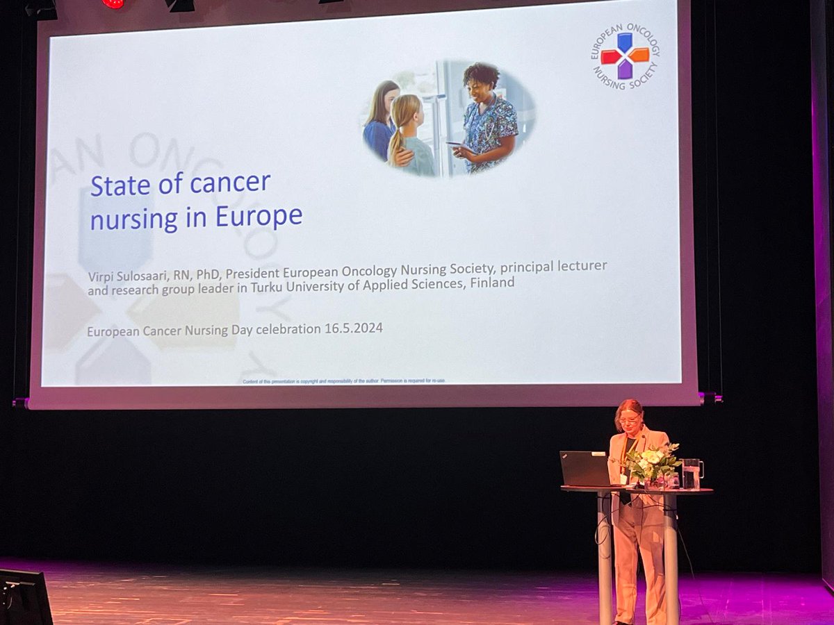 The @cancernurseEU #ECND24 Conference is getting underway in Turku, Finland, with a range of high-level speakers. EONS President Virpi Sulosaari has spoken eloquently about ‘The State of cancer nursing in Europe’. #ECND24Shapethefuture #cancernurse cancernurse.eu/ecnd24/