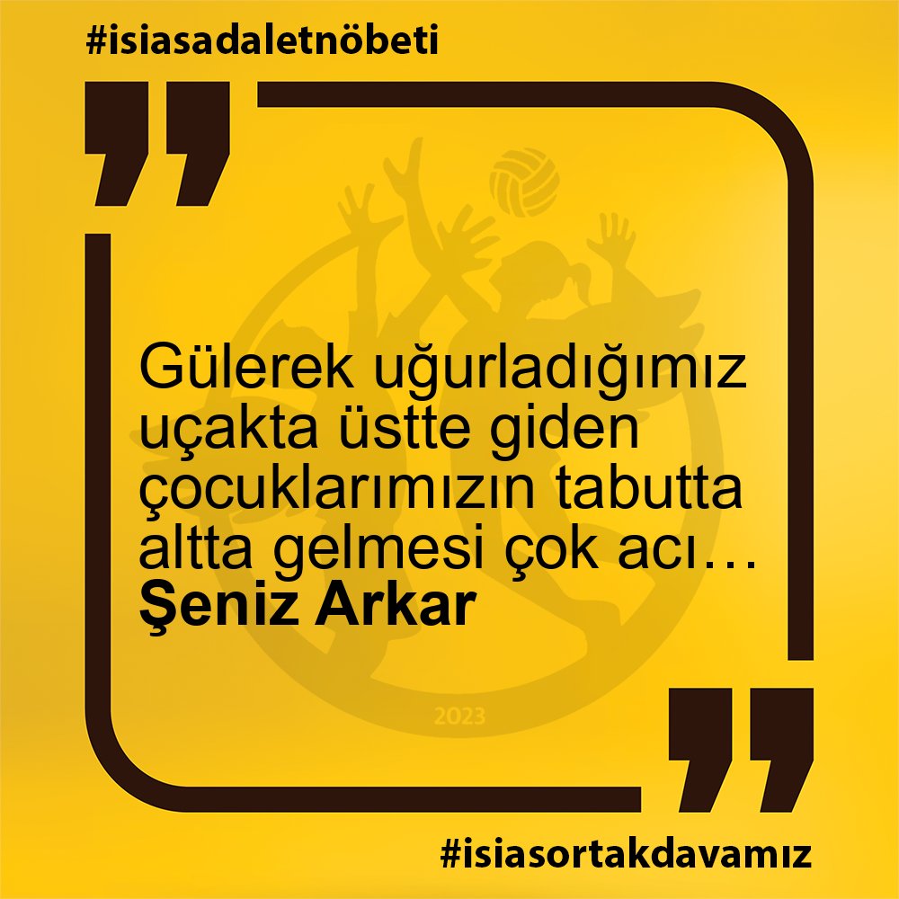 Şeniz Arkar - Gülerek uğurladığımız uçakta üstte giden çocuklarımızın tabutta altta gelmesi çok acı…

#isiasadaletnöbeti
#isiasortakdavamız
#isiasolasıkast
#isiasemsaldavaolacak