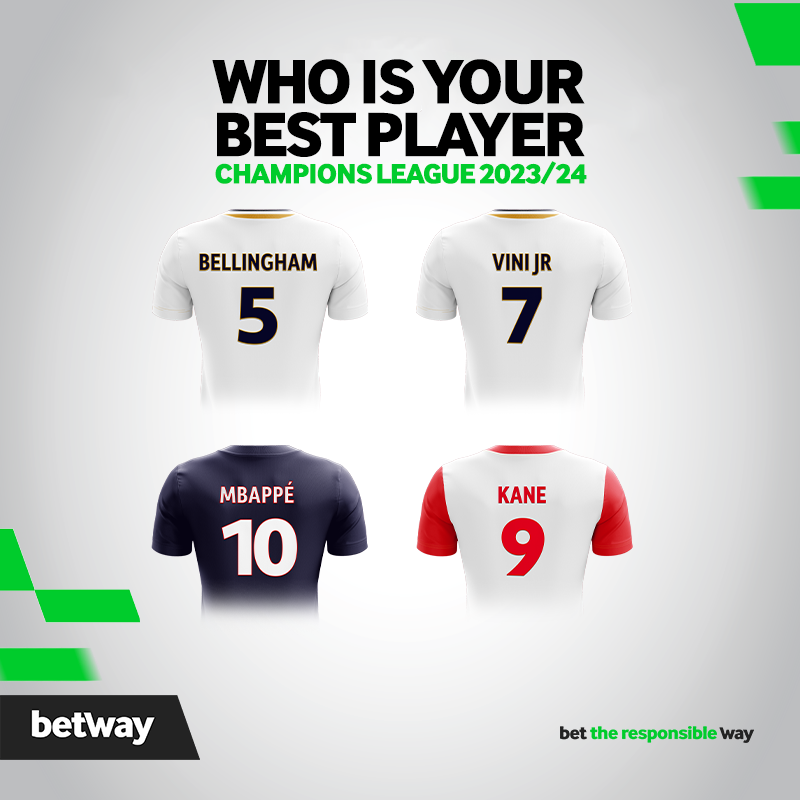 #BetwaySquad, who is your best player this season in the Champions League? 🥇⚽ 1. Bellingham 2. Vini Jr 3. Kane 4. Mbappé Leave your answers in the comments below! ⬇️ ⬇🏆👇