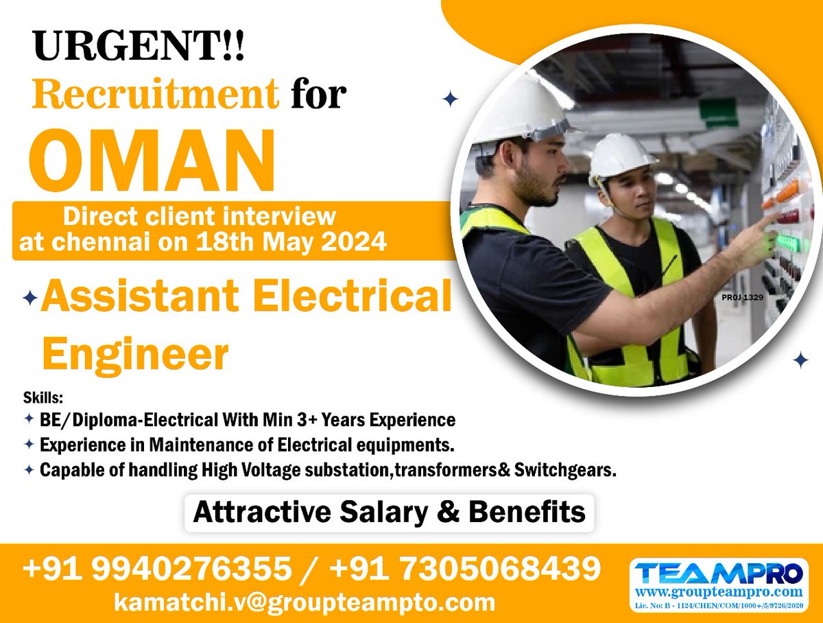 #urgentrecruitment  #omanjobs #omanjobseekers  #highvoltage #substation  #transformers #switchgears #electricalmaintenance #electricalequipments #directinterview #shortlistingunderprogress #immediatejoiners