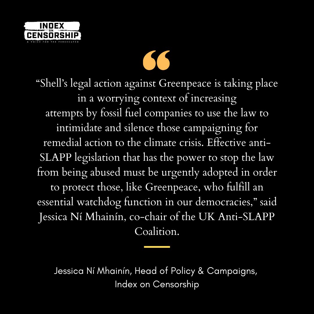 #SLAPP: The UK Anti-SLAPP Coalition expresses its support for @GreenpeaceUK @Greenpeace as they face a legal action as a result of their peaceful protest against the activities of oil giant, Shell.

Read our statement: 
antislapp.uk/2024/05/17/sup…