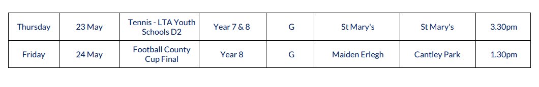 W/B 20.05.24 Club cancellations: Tuesday - All Girls Cricket Fixtures: