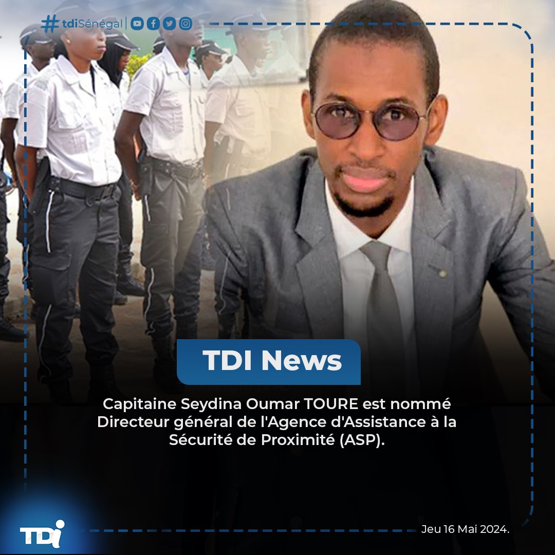 A la une de ce Jeudi 16 mai, Toussaint Manga nommé directeur général de la Lonase, en remplacement de ‘Doura’,Capitaine Seydina Oumar TOURE est nommé Directeur général de l'Agence d'Assistance à la Sécurité de Proximité (ASP),Habib SYest nommé Président du SENELEC.....