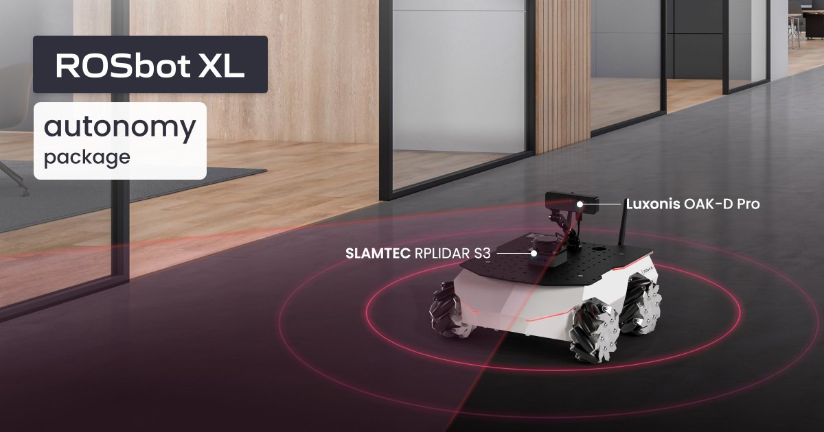 husarion's tweet image. #ROSbot XL autonomy package is a powerful set based on a #ROS 2-native mobile platform integrated with #Slamtec lidar and @luxonis camera, completed with open-source projects for mapping and navigation. Discover how it can kickstart your #autonomous robotics development:…