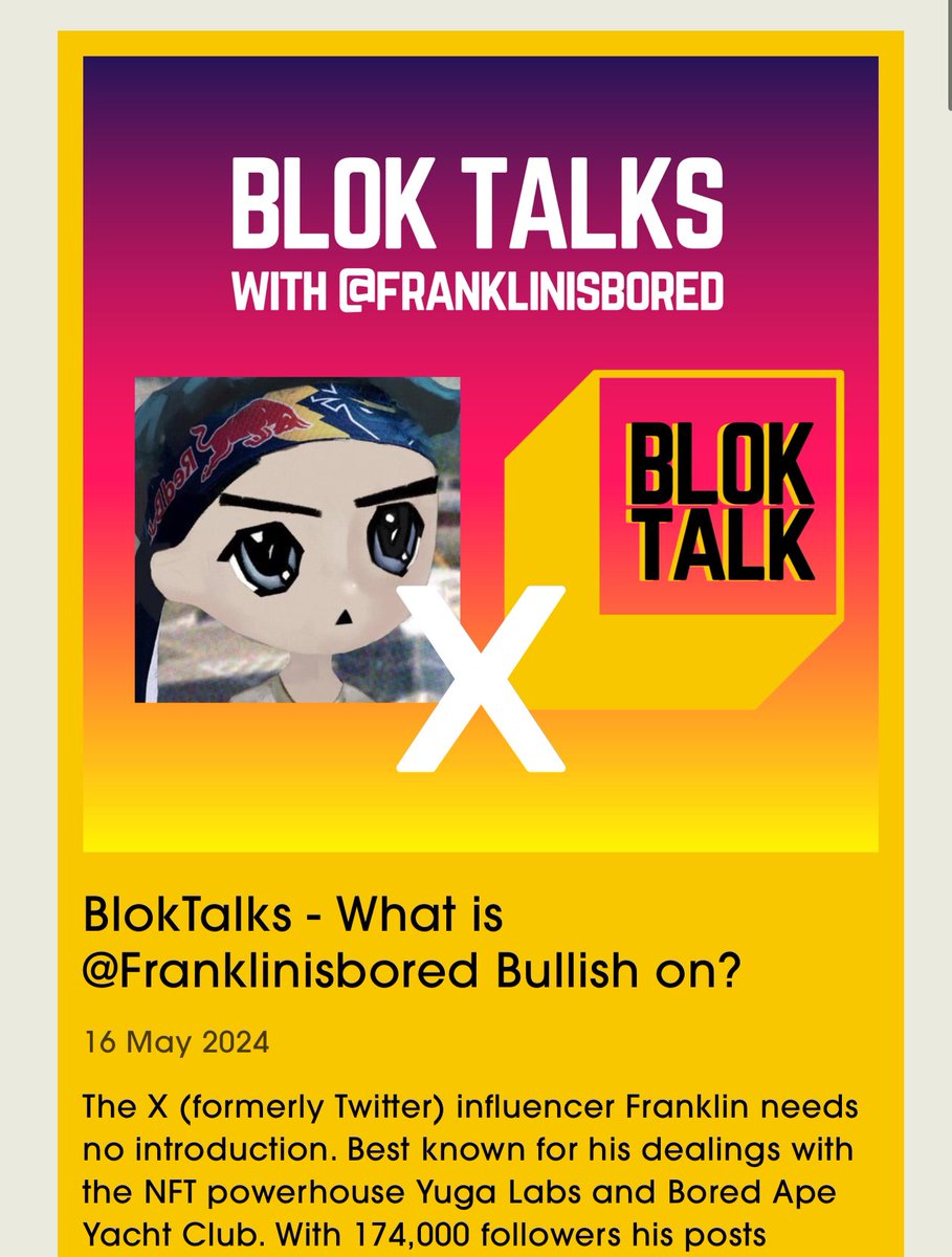 Blok Talks to @franklinisbored What is he bullish on … well…. * Memecoins * Token Farming * @fantasy_top_ & @pacmoon_ More details 👇 bloktalk.com/news/bloktalks…