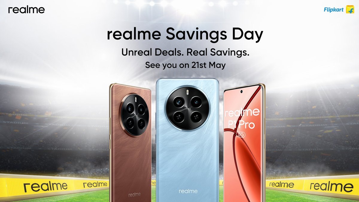 Power up for #RealmeSavingsDay and take advantage of amazing deals and unbeatable discounts. Don't miss the exclusive #realmeP1Pro5G sale on May 21st – available for just 12 hours! ⏰ Grab yours before it's gone! #StayTuned for more updates.