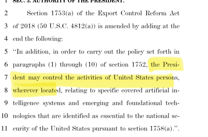 Maybe I’m missing some export control term of art, but these words from H.R. 8315 strike fear into my heart:
