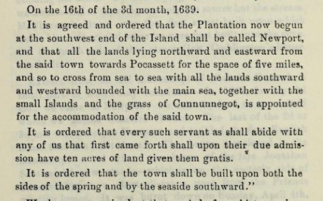 #OTD May 16, 1639, it was agreed an ordered that 'the Plantation now begun at the southwest end of the Island shall be called Newport.' It was also ordered that the town be 'built upon both the sides of the spring.' That spring is the namesake of Spring Street in Newport.