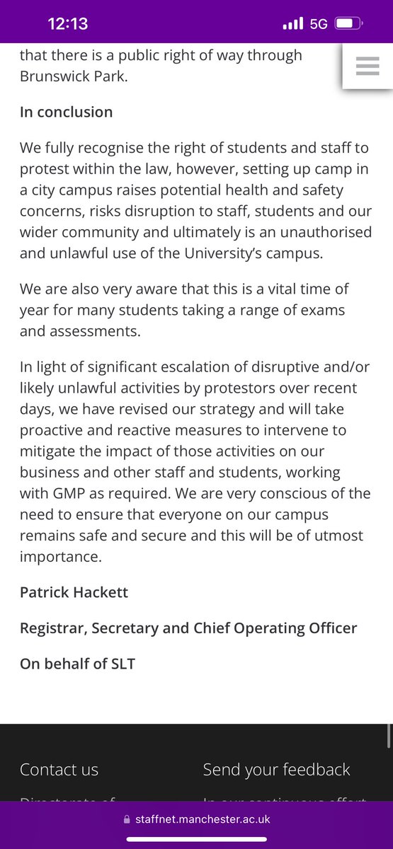 LukeHew's tweet photo. The University of Manchester has issued a statement about the encampment and recent protest action.  
Full statement here - https://t.co/FkHXRw4eoJ https://t.co/4h1DJGJ5cR