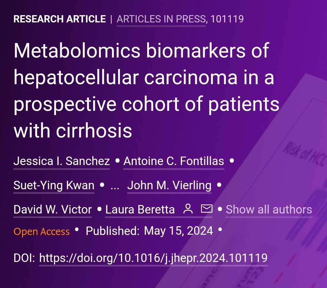 🟪NEW Article in press❕ Metabolomics biomarkers of hepatocellular carcinoma in a prospective cohort of patients with #cirrhosis 🔓#OpenAccess at 👉 jhep-reports.eu/article/S2589-… #LiverTwitter #HCC