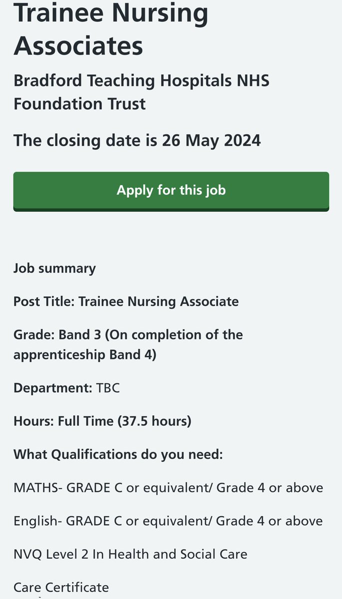 Join us on the #traineenursingassociate programme. <a href="/BTHFT/">Bradford Teaching Hospitals NHS FT</a> #studentnursingassociate #apprenticeship <a href="/SafinaAkhtar10/">Safina Akhtar</a> @BTHFTPracticeEd