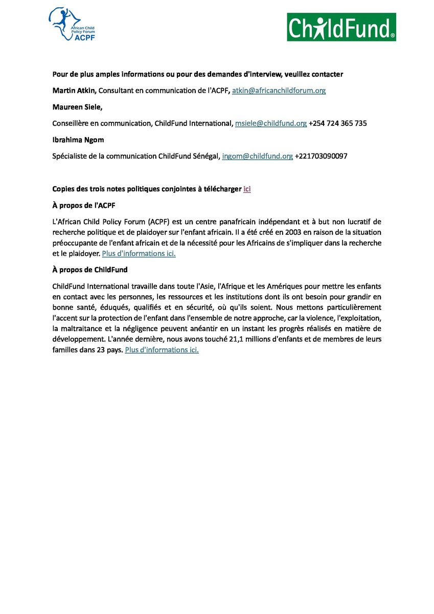 Communiqué de presse : Augmentation choquante de l'exploitation et des abus sexuels des enfants en ligne dans toute l'Afrique.
"Dans toute l'Afrique, différentes mesures politiques ont été conçues et mises...", note M. Chege Ngugi, Directeur Régional de ChildFund pour l'Afrique.