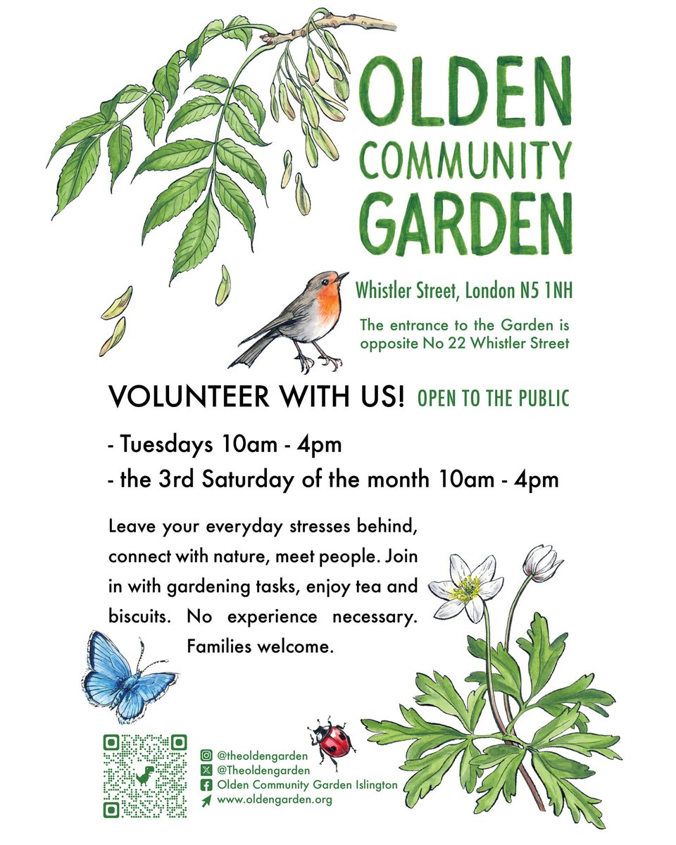 Olden Community Garden is hosting an open day on Saturday, 18th May. We will be open from 10 to 4. Explore our hidden garden. There will be plenty of tasks for those who want to volunteer. No prior gardening is necessary. #volunteerislington #volunteer #Highbury #islington
