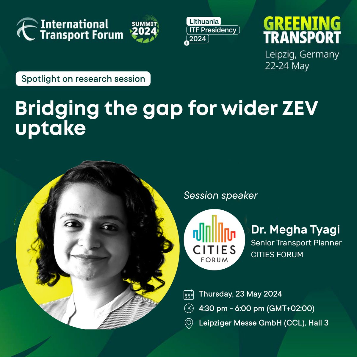 I'm thrilled to speak at the @ITF_Forum 2024  Summit next week, representing @citiesforum_org! If you are attending the summit in #Leipzig, do join my session, and let's discuss more about the future of #EVtransition & #SustainableTransport in #India.