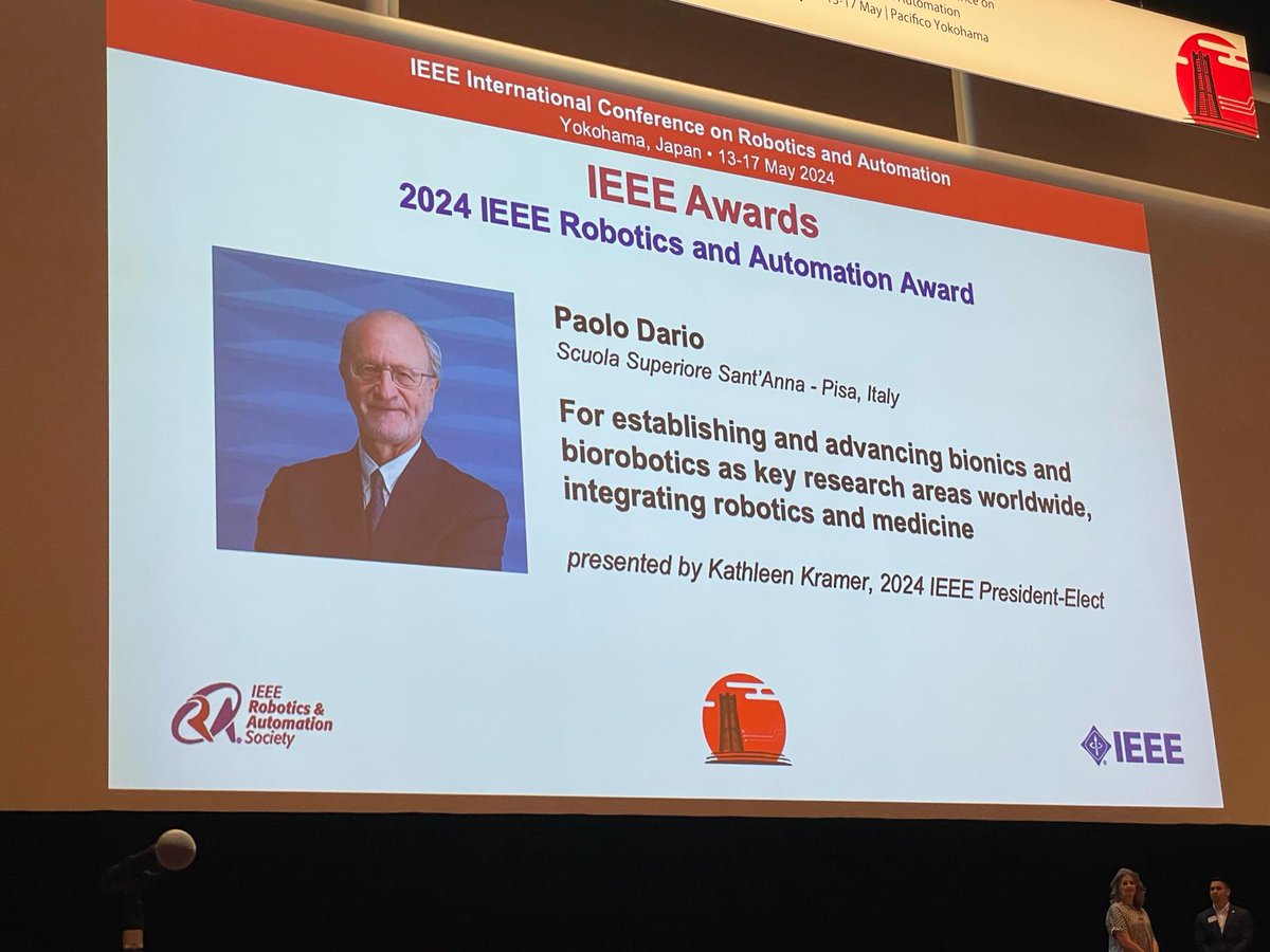 #Awards ❗Paolo Dario, emeritus professor of the Sant'Anna School, has received the #IEEE Robotics and Automation Award 2024 for advancing #bionics and #biorobotics as key #research areas worldwide 📷 The #photos of the award ceremony in #japan