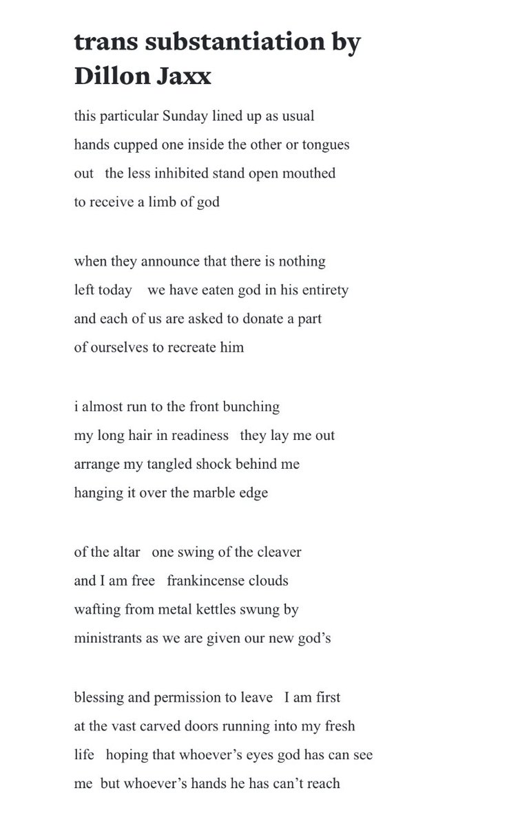 Massive congratulations to @dillon_jaxx for winning the Brotherton Poetry Prize. This poem is so bloody good - that ending, jesus