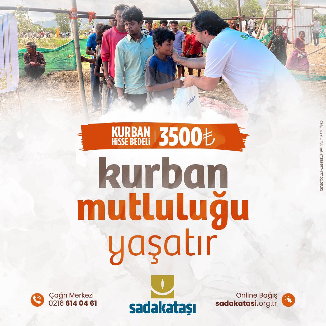 Kurban, mutluluğu yaşatır.

Bu #Kurban’da da kurban hisseleriniz iyiliğe vesile oluyor. Siz de kurban bağışında bulunarak bayram sevincini yurt içindeki ve yurt dışındaki on binlerce kardeşinizle paylaşabilirsiniz.

Kurban Hisse Bedeli ➡️ 3500 TL
🌐 bagis.sadakatasi.org.tr/bagis#vacib