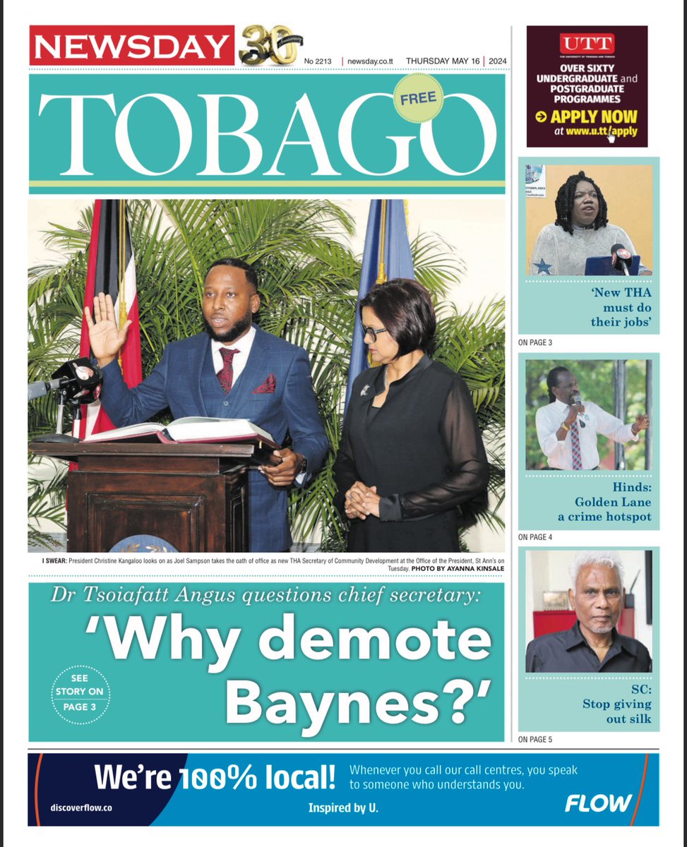 Today’s Front Pages 📰

Thursday 16th May, 2024

#TrinidadandTobago