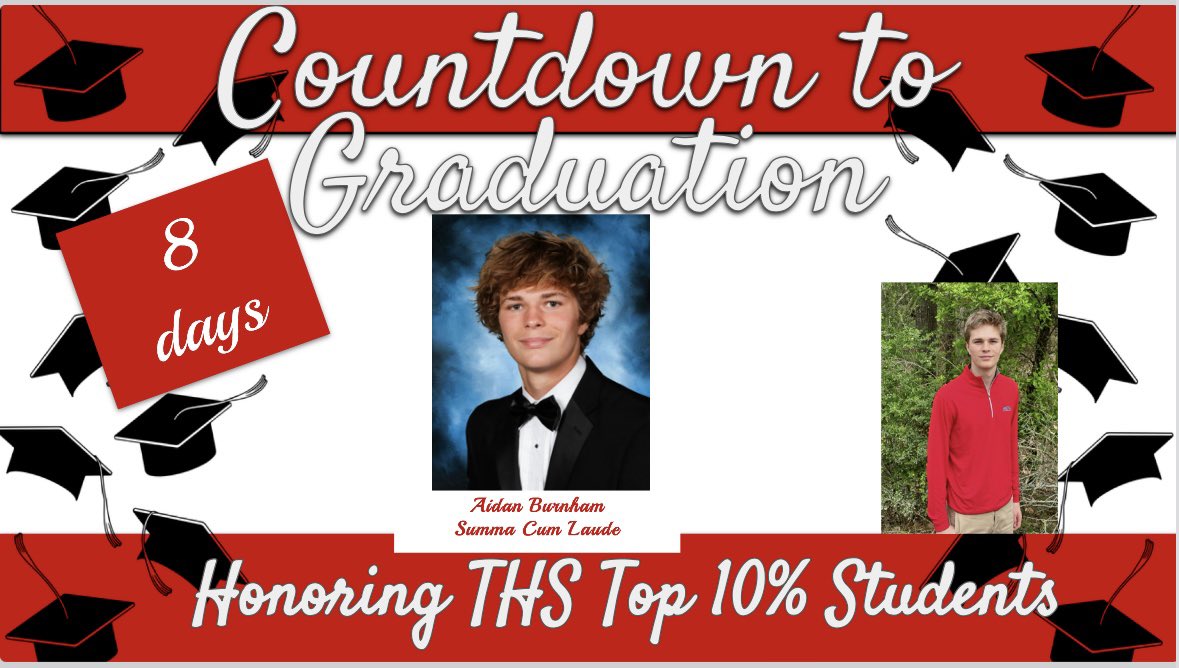 We are 8 days away from the @TISDTHS Class of 2024 Graduation Ceremony. We are counting down the days to Graduation by honoring our Top 10% Graduates. Today we recognize Summa Cum Laude Graduate Aidan Burnham!