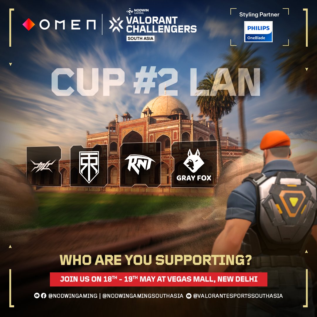 Gear up for the ultimate showdown🔥🏆 OMEN Valorant Challengers South Asia Cup 2 Finale starts in 2 days🤩 Join us on 18th & 19th May at Vegas Mall, Dwarka Free For All 🏆Prizepool INR 1 Crore+ #VCSA2024 #valorant #gaming #esports #LAN
