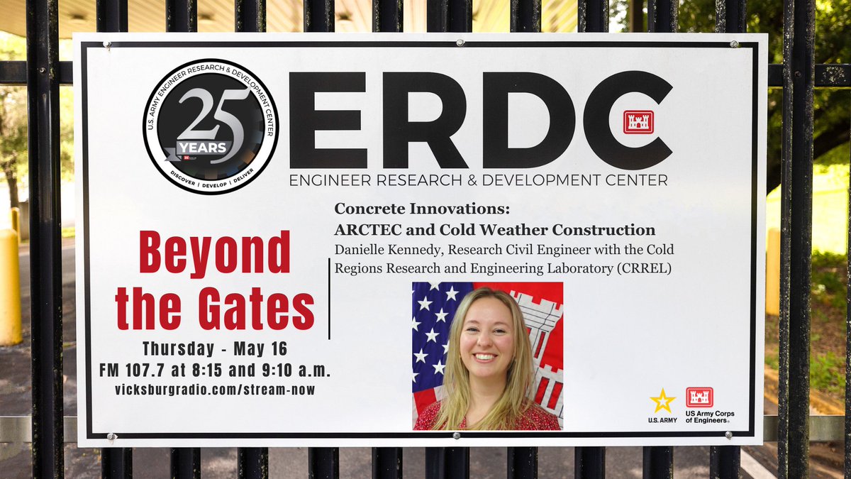 In case you missed it, ERDC’s Beyond the Gates interview with Danielle Kennedy, research civil engineer with the Cold Regions Research and Engineering Laboratory, will air again this morning at 8:15 am and 9:10 am. Tune in to 107.7 or online at vicksburgradio.com/stream-now/.
