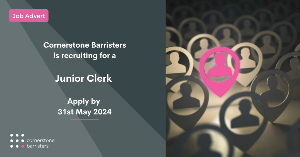 We've got an exciting opportunity to join Cornerstone Barristers as a Junior Clerk. The successful candidate will gain the experience necessary to develop a successful clerking career within a friendly and supportive team. Apply by 31st May 2024 ⬇️ cornerstonebarristers.com/junior-clerk/