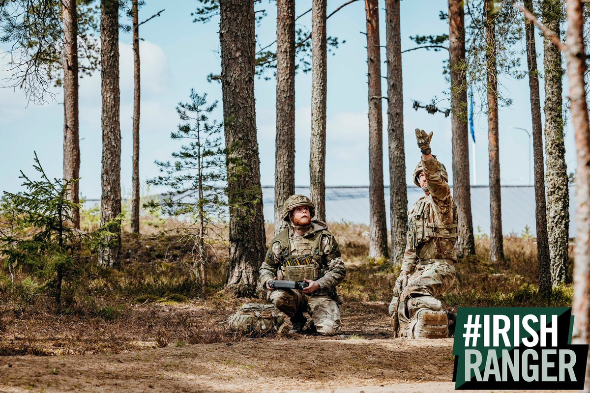 #IRISHRANGERS from C Company 1 R IRISH launching their Parrot Anafi drone in a gap within the woods to get eyes on the objective during the tactical Small Unmanned Aircraft System (SUAS) competition on Exercise SWIFT RESPONSE 2024. #ExSwiftResponse #steadfastdefender2024