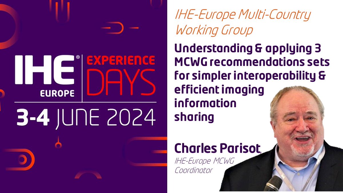 At the #ExperienceDays 2024 don’t miss the chance to learn from Charles Parisot and the Multi-Country Working Group, presenting comprehensive sets of recommendations for efficient imaging information sharing. 
Register now: connectathon.ihe-europe.net/ihe-europe-exp…