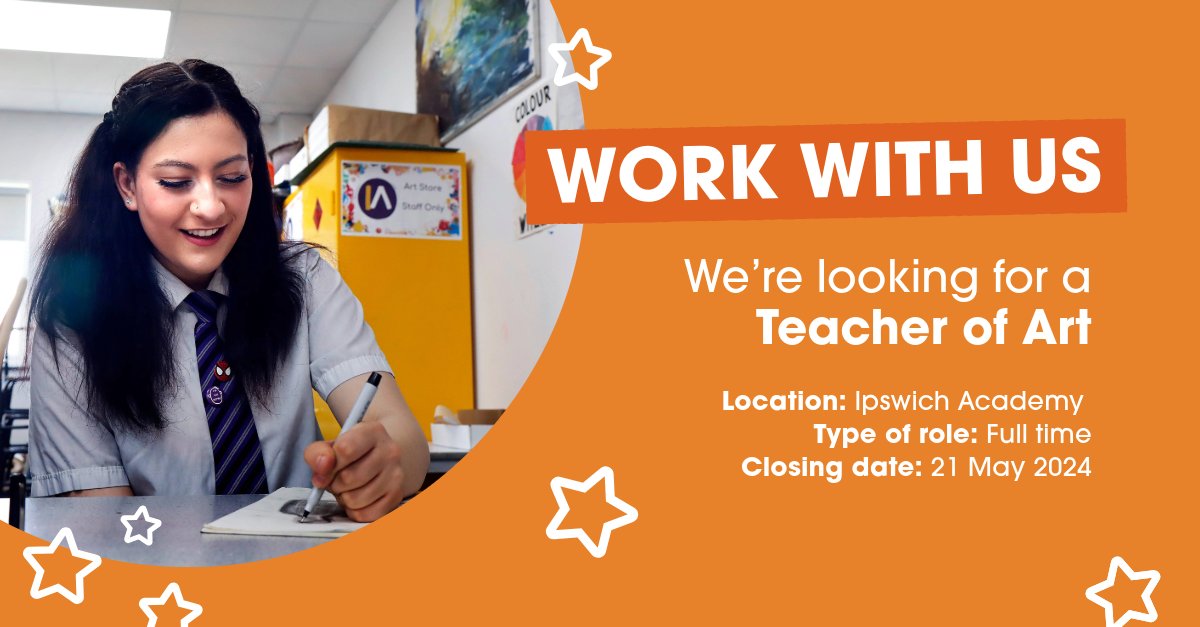 We’re seeking a passionate Art Teacher to join our team at Ipswich Academy in Suffolk. 

If you're enthusiastic about developing potential in art, and value workplace wellbeing, see more here: ipswichacademy.paradigmtrust.org/about-our-scho… #TeachingJobs #ArtEducation