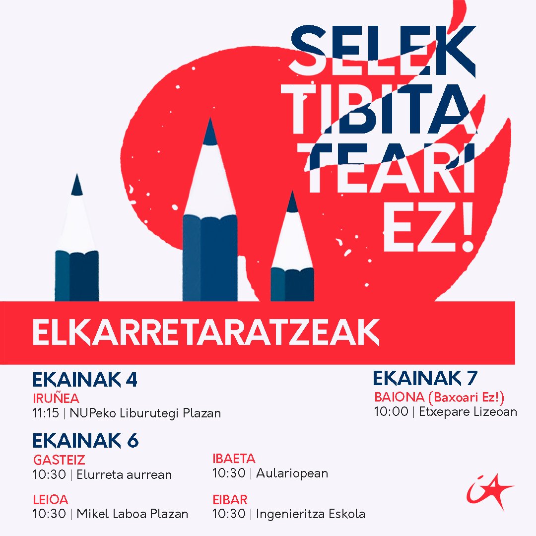 Selektibitatea filtro sozialerako, indibidualismoa areagotzeko eta, funtsean, hezkuntzaren elitizazioan sakontzeko tresna da. 

Horri aurre egiteko, elkarretaratzeak antolatzearekin batera, aurten apunte bankua osatu dugu toki guztietako ikasleen artean.

Selektibitateari Ez!