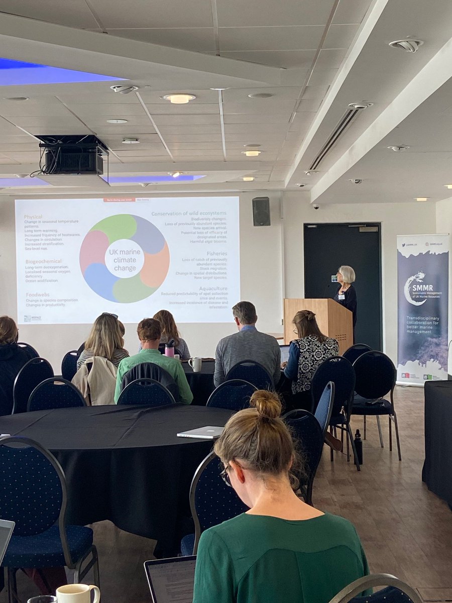 Now at #SMMRConf24 - all things @MSPACE_UK! 🦭 @SusanKayMarine discusses a key project output: the #MSPACE Early Warning System - a climate-smart spatial management tool designed to support #fisheries, #aquaculture, and #conservation management across the #UK.