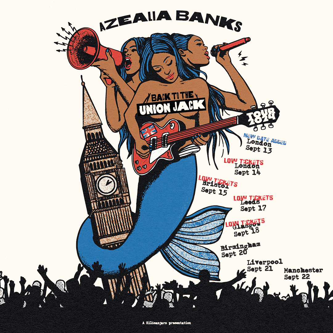 New London show added to Azealia Banks UK tour this September! 🧜🏾‍♀️ 🎟️Get your tickets now: myticket.co.uk/artists/azeali…