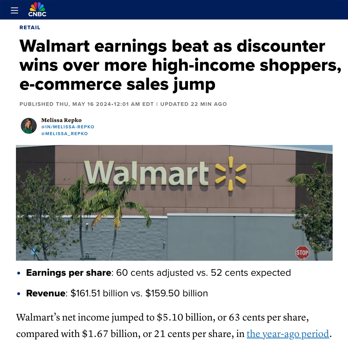 Walmart reported $5.10 billion in profit for Q1. The average Walmart worker is paid less than a living wage, forcing them to rely on taxpayer-funded government assistance. Walmart's profits are our tax dollars subsidizing their poverty wages.