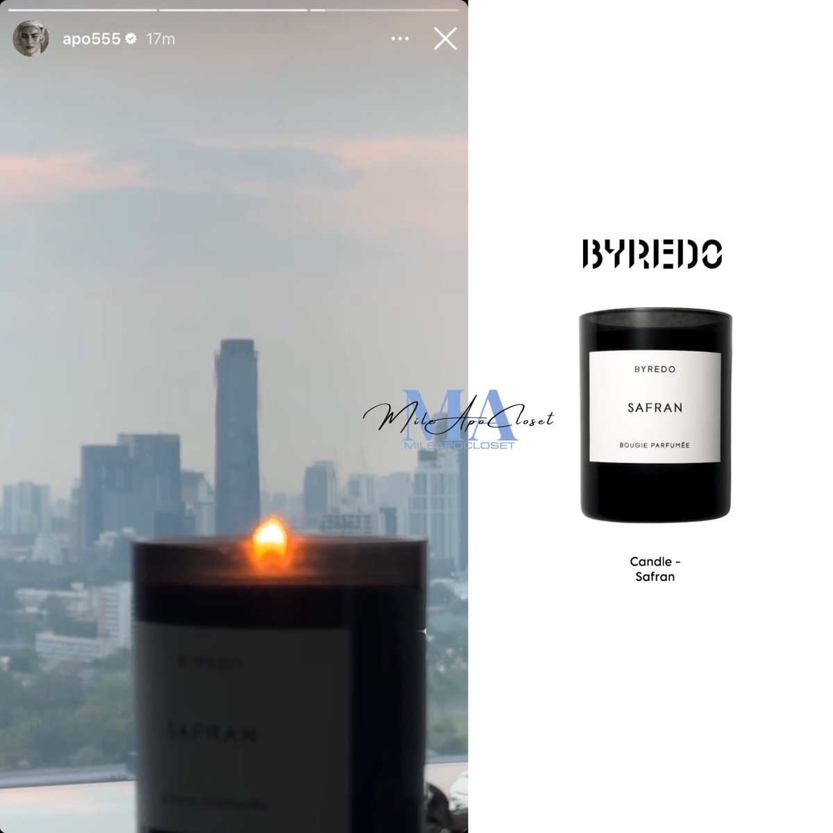 Apo posted an igs of a candle from BYREDO overseeing the city view🌇

#ApoNattawin #mileapocloset