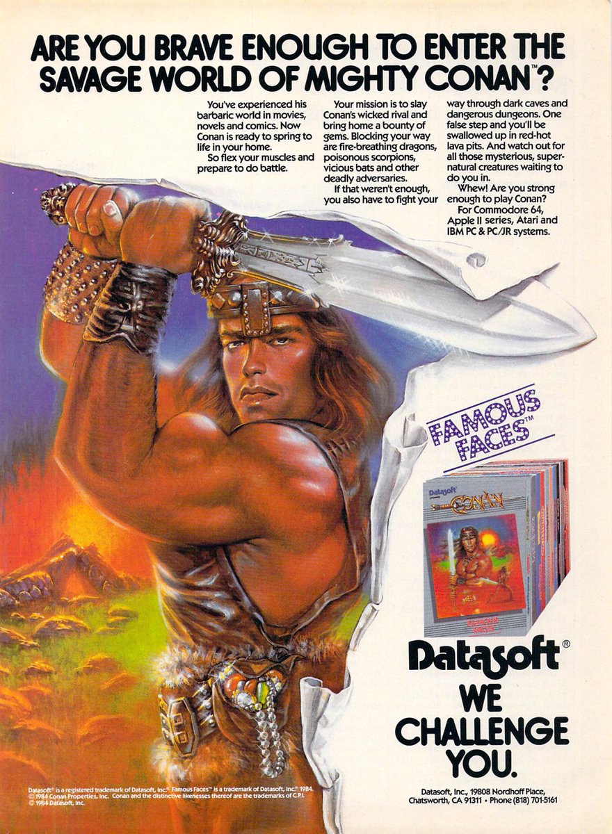 This week 42 years ago! The Arnold Schwarzenegger movie Conan the Barbarian was released in theatres (14 May 1982)

1984 Datasoft released Conan. Did you play it?
#Commodore64