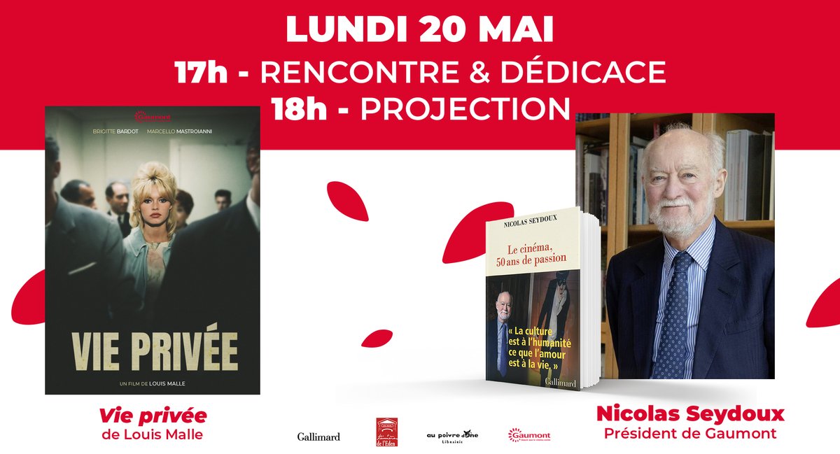 Lundi 20 mai, soirée exceptionnelle avec Nicolas Seydoux, Président de Gaumont. Infos / réservations : edencinemalaciotat.com/rencontre-exce… #gaumont #nicolasseydoux #vieprivee #brigittebardot #louismalle