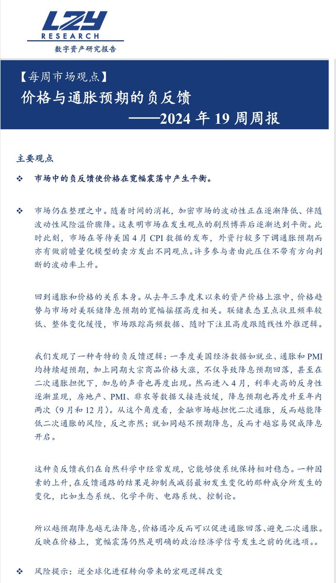 LULUZIART's tweet image. L2Y Research 【数字资产研究报告】
价格与通胀预期的负反馈
2024 Week 19

#liquidityfund #web3 #web3research