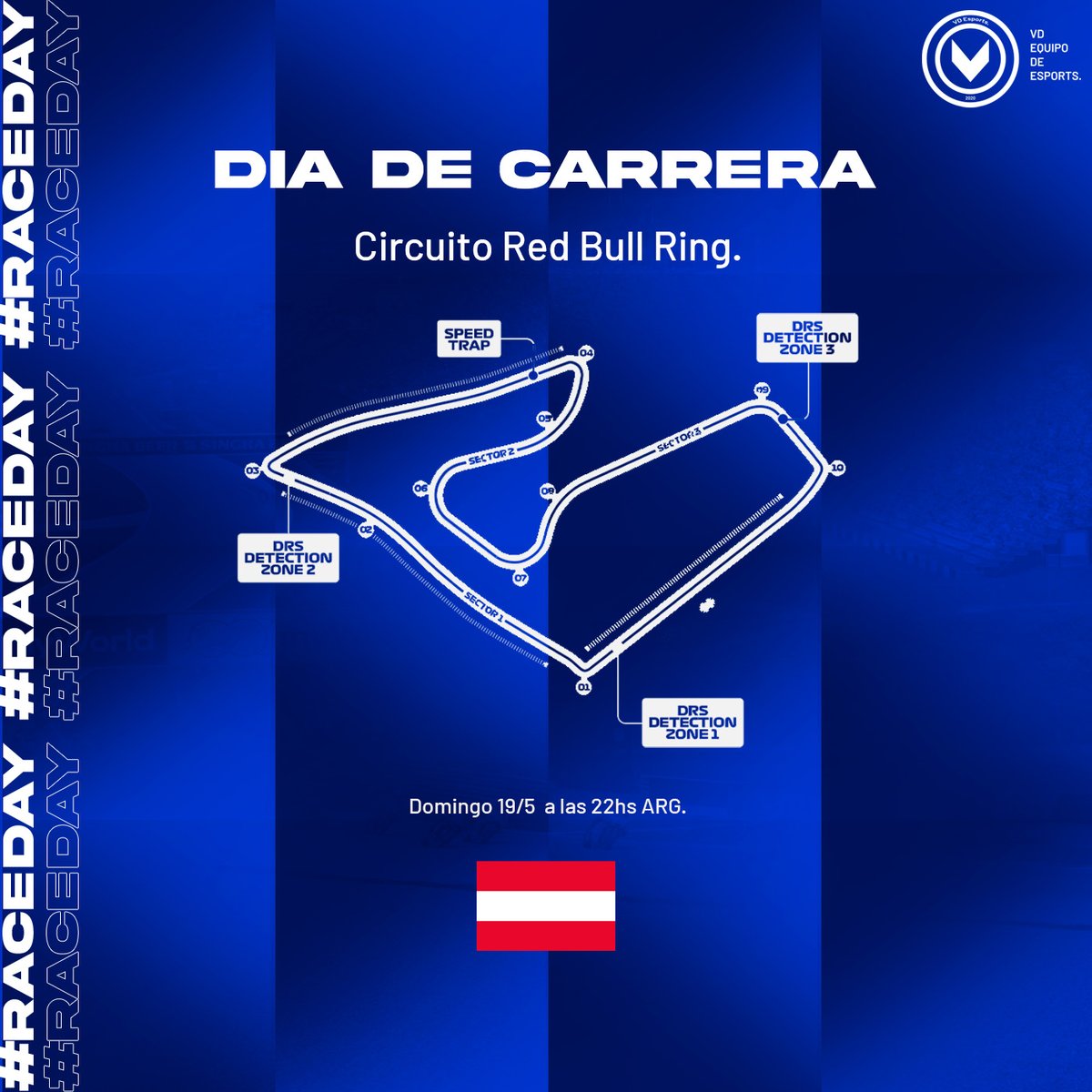 RACE DAY

Este domingo 19 de Mayo a las 22hs, nuestro equipo se embarca en una emocionante carrera en la #LVDFormula1 en el icónico circuito de Red Bull Ring. Con el objetivo de mantener el liderato del campeonato y llevarnos el mejor resultado posible.

¡Vamos nosotros! 🔵⚪️