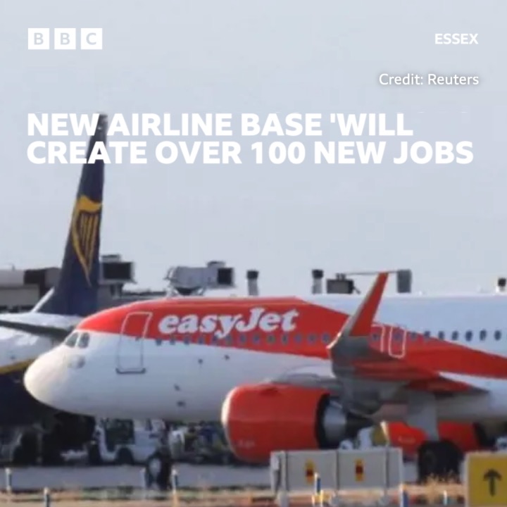 Three Easyjet aircraft will be based at London Southend Airport in Essex and six new routes will be introduced. bbc.in/4dF6LkX