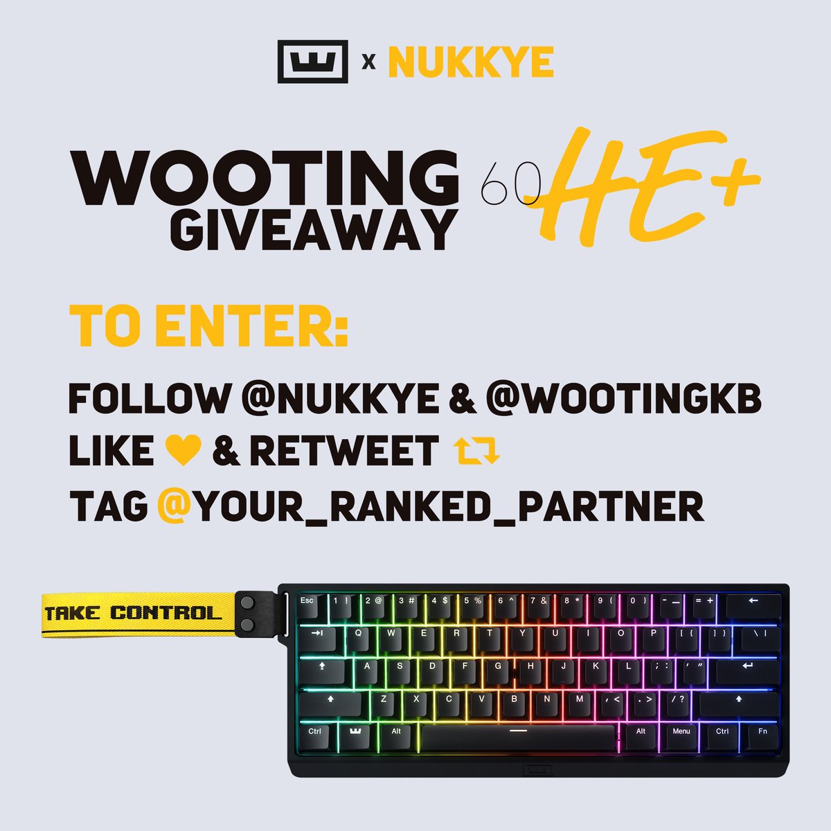 (EU ONLY) Your man's here to up your gameplay💯 Together with @WootingKB I'm giving away one of their 60HE+ high performance keyboards. By far the best option for VALORANT available on the market. ▪️ Follow @nukkye & @WootingKB ▪️ Like💛& RT🔁 ▪️Tag your Ranked Duo GL!