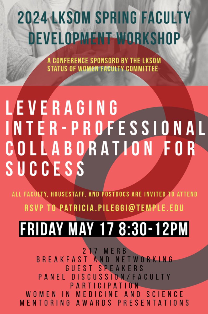 LKSOM Status of Women Faculty Committee (@owlwomenfaculty) on Twitter photo The 2024 LKSOM Spring Faculty Development Workshop is TOMORROW! Join us as we learn about leveraging inter-professional collaboration for success. The 2024 LKSOM Spring Faculty Development Workshop is TOMORROW! Join us as we learn about leveraging inter-professional collaboration for success.