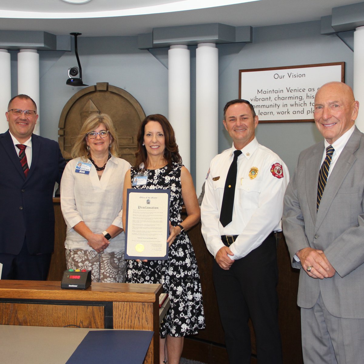 This week, on behalf of SMH-Venice, Julie Polaszek, CNO & Cynthia Carr proudly accepted a proclamation from Nick Pachota, Mayor of Venice. The proclamation honors #HospitalWeek & #NursesWeek, recognizing the life-saving care that nurses & hospital staff provide to those in need.
