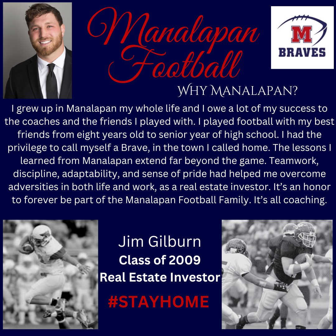 HERE WE GO! Week 8 of our fmr Manalapan Football player profile..from #churchlane to #monmouthu to #realestateinvestor…Jimmy was the 2nd player in school history to be selected a captain in his Jr. year..at the top of career records on O, D and ST..#STAYHOME