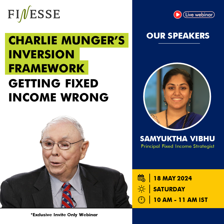 Everything you shouldn’t do when it comes to #fixedincome #investing.

Join @samyuktha_vibhu on Sat, May 18 at 10 AM, where we are going to discuss Charlie Munger’s #inversionframework on how solving problems backwards works.

Reg. Link: bit.ly/44wmUVA

#webinar